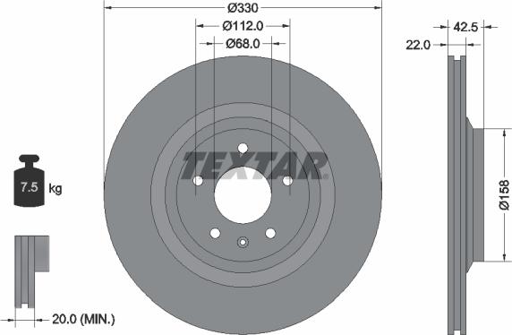 Textar 92160403 - Гальмівний диск autocars.com.ua