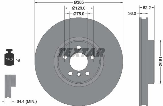 Textar 92161003 - Гальмівний диск autocars.com.ua