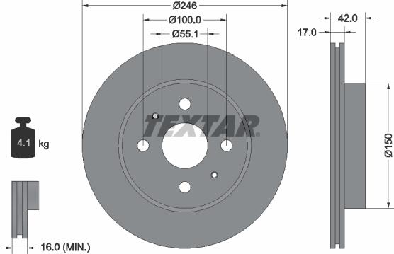 Textar 92165600 - Гальмівний диск autocars.com.ua