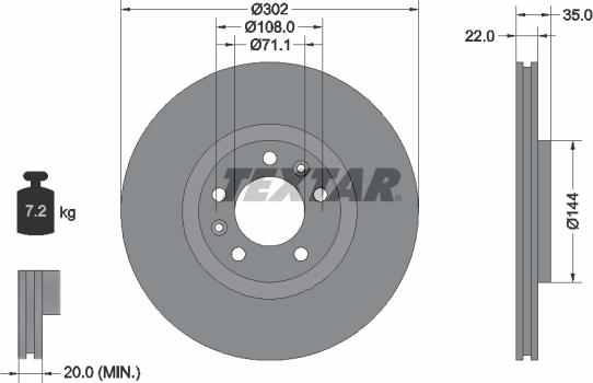 Textar 92197103 - Гальмівний диск autocars.com.ua