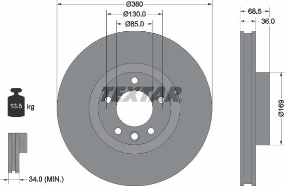 Textar 92219505 - Гальмівний диск autocars.com.ua