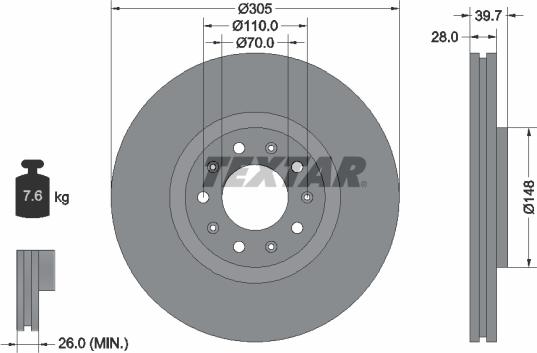 Textar 92220800 - Гальмівний диск autocars.com.ua