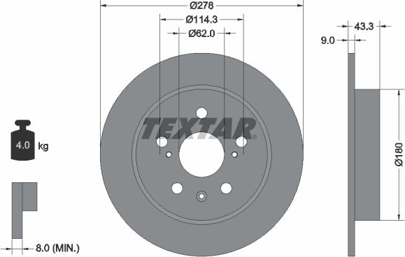 Textar 92225303 - Гальмівний диск autocars.com.ua