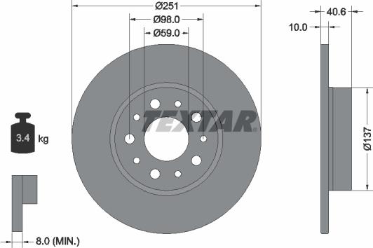 Textar 92244305 - Гальмівний диск autocars.com.ua