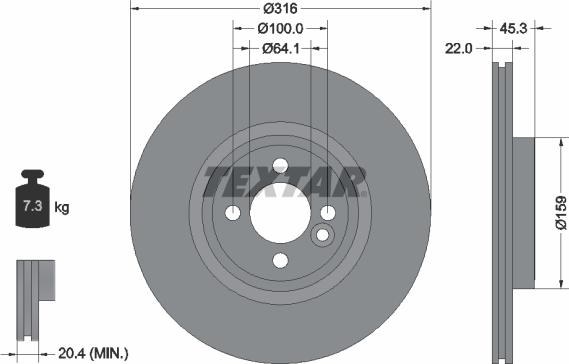 Textar 92255003 - Тормозной диск avtokuzovplus.com.ua