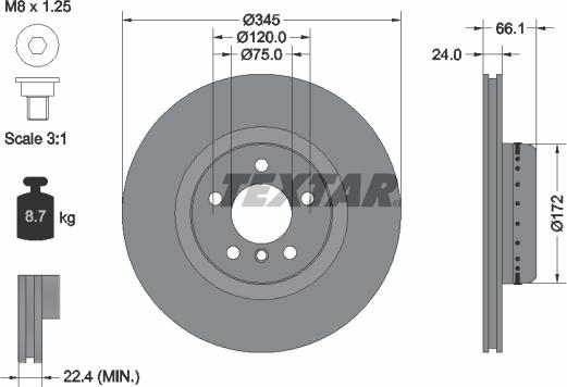 Textar 92265125 - Гальмівний диск autocars.com.ua