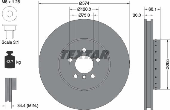 Textar 92266025 - Гальмівний диск autocars.com.ua