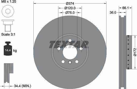 Textar 92266325 - Гальмівний диск autocars.com.ua