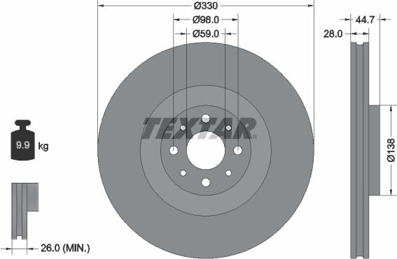 Textar 92272403 - Гальмівний диск autocars.com.ua