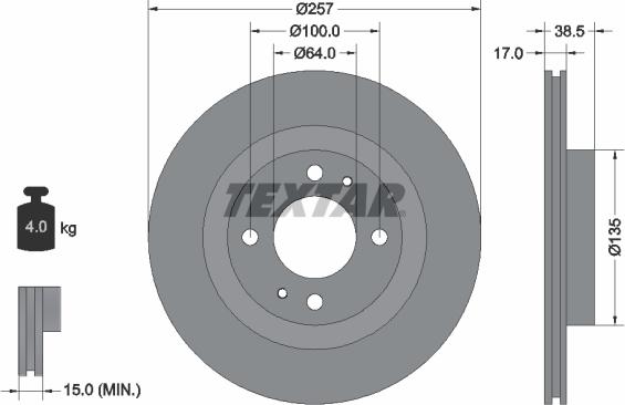 Textar 92282503 - Гальмівний диск autocars.com.ua