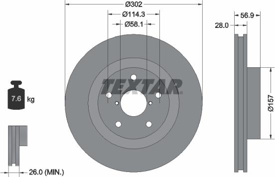 Textar 92286203 - Гальмівний диск autocars.com.ua