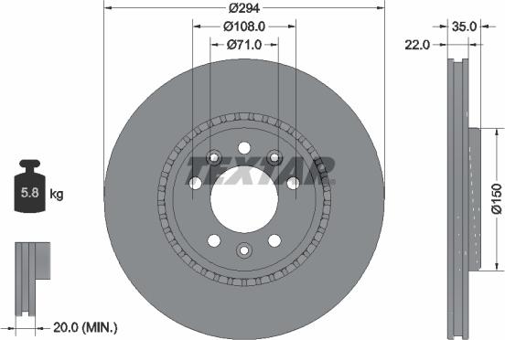 Textar 92287103 - Гальмівний диск autocars.com.ua