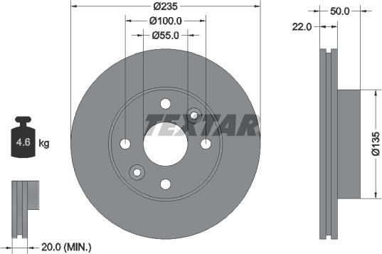 Textar 92288203 - Гальмівний диск autocars.com.ua