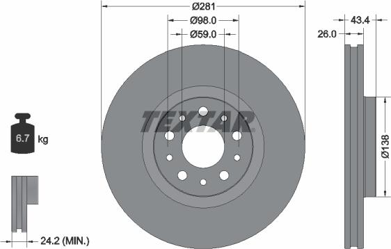 Textar 92304803 - Гальмівний диск autocars.com.ua