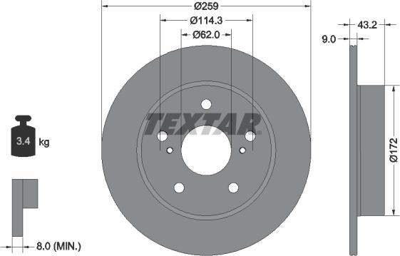 Textar 92308303 - Гальмівний диск autocars.com.ua