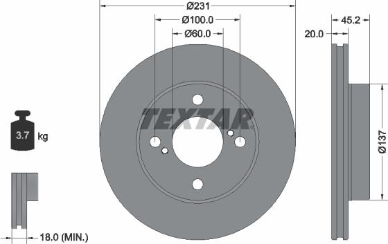 Textar 92309403 - Гальмівний диск autocars.com.ua