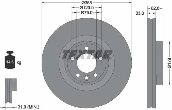 Textar 92313505 - Гальмівний диск autocars.com.ua