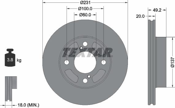 Textar 92314003 - Гальмівний диск autocars.com.ua