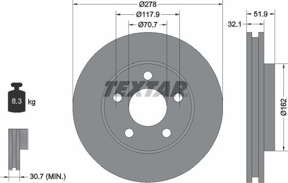 Textar 92332500 - Гальмівний диск autocars.com.ua