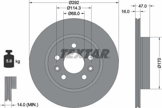 Textar 92352903 - Гальмівний диск autocars.com.ua