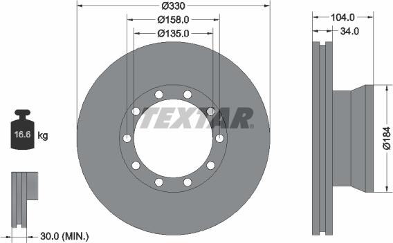 Textar 93085400 - Гальмівний диск autocars.com.ua