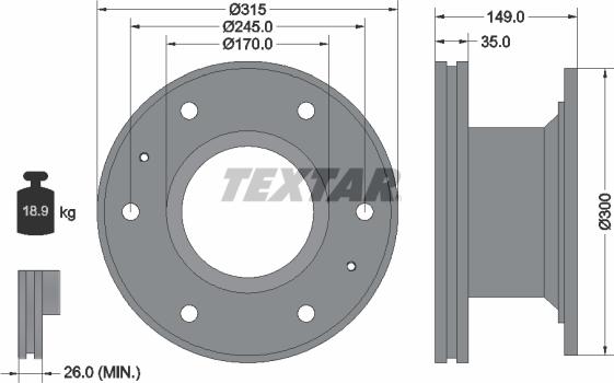 Textar 93101600 - Гальмівний диск autocars.com.ua