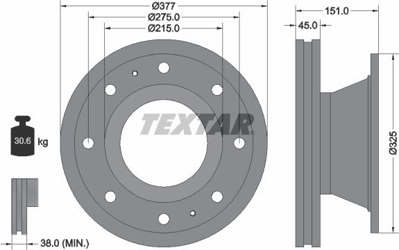 Textar 93127500 - Гальмівний диск autocars.com.ua