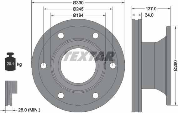 Textar 93192200 - Тормозной диск avtokuzovplus.com.ua