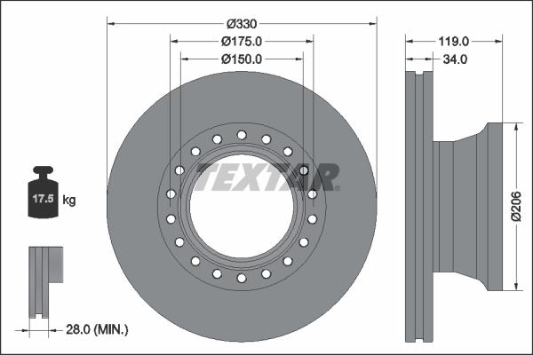 Textar 93349100 - Гальмівний диск autocars.com.ua