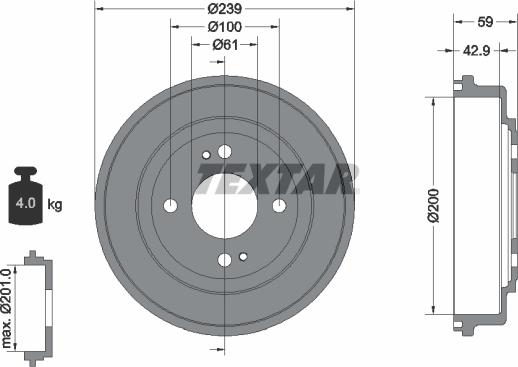 Textar 94015300 - Гальмівний барабан autocars.com.ua