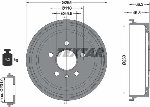 Textar 94022600 - Тормозной барабан avtokuzovplus.com.ua