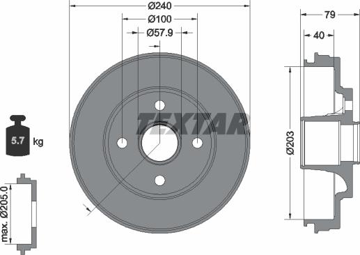 Textar 94049800 - Гальмівний барабан autocars.com.ua