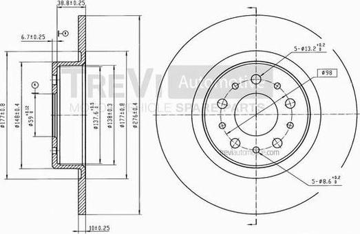 Trevi Automotive BD1037 - Гальмівний диск autocars.com.ua