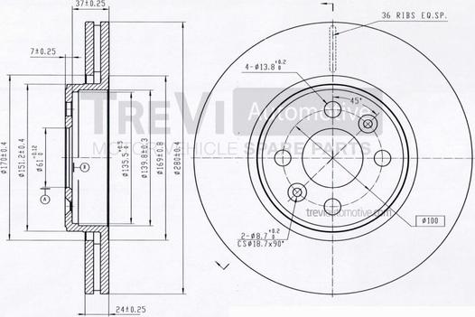 Trevi Automotive BD1136 - Гальмівний диск autocars.com.ua