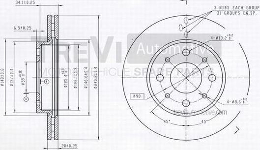 Trevi Automotive BD1143 - Гальмівний диск autocars.com.ua