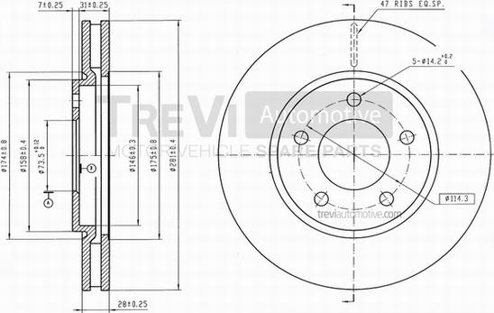 Trevi Automotive BD1162 - Гальмівний диск autocars.com.ua