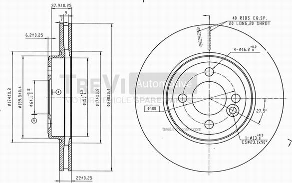 Trevi Automotive BD1240 - Гальмівний диск autocars.com.ua