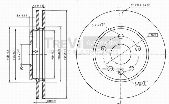 Trevi Automotive BD1247 - Гальмівний диск autocars.com.ua