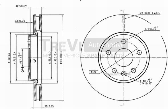 Trevi Automotive BD1248 - Гальмівний диск autocars.com.ua