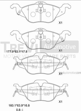 Trevi Automotive PF1051 - Гальмівні колодки, дискові гальма autocars.com.ua