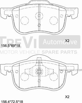 Trevi Automotive PF1078 - Гальмівні колодки, дискові гальма autocars.com.ua