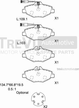 Trevi Automotive PF1093 - Гальмівні колодки, дискові гальма autocars.com.ua