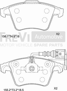 Trevi Automotive PF1273 - Гальмівні колодки, дискові гальма autocars.com.ua