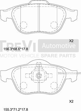 Trevi Automotive PF1288 - Гальмівні колодки, дискові гальма autocars.com.ua