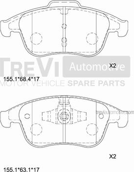 Trevi Automotive PF1382 - Гальмівні колодки, дискові гальма autocars.com.ua