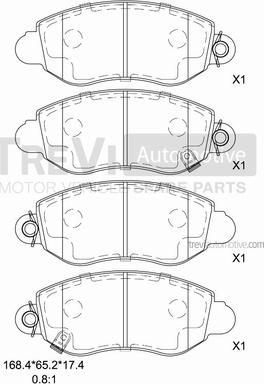 Trevi Automotive PF1622 - Гальмівні колодки, дискові гальма autocars.com.ua