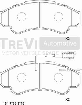 Trevi Automotive PF1629 - Гальмівні колодки, дискові гальма autocars.com.ua