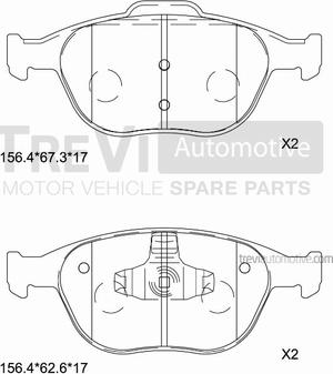 Trevi Automotive PF1635 - Гальмівні колодки, дискові гальма autocars.com.ua