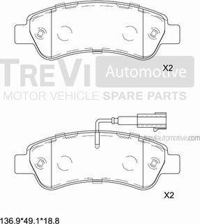 Trevi Automotive PF1651 - Гальмівні колодки, дискові гальма autocars.com.ua