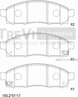 Trevi Automotive PF1671 - Гальмівні колодки, дискові гальма autocars.com.ua